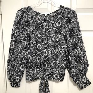 Whimsical Bohemian Women’s Black White Sheer Paisley Long Sleeves Top Blouse